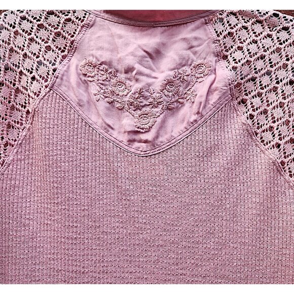 Free People Sweetest Thing Thermal Pink Blush Top Embroidery & Crochet Sz Medium - Picture 11 of 11